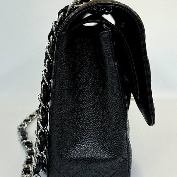 Chanel Black Quilted Caviar Jumbo Classic Double Flap Bag Silver Hardware & card - Picture 5 of 16